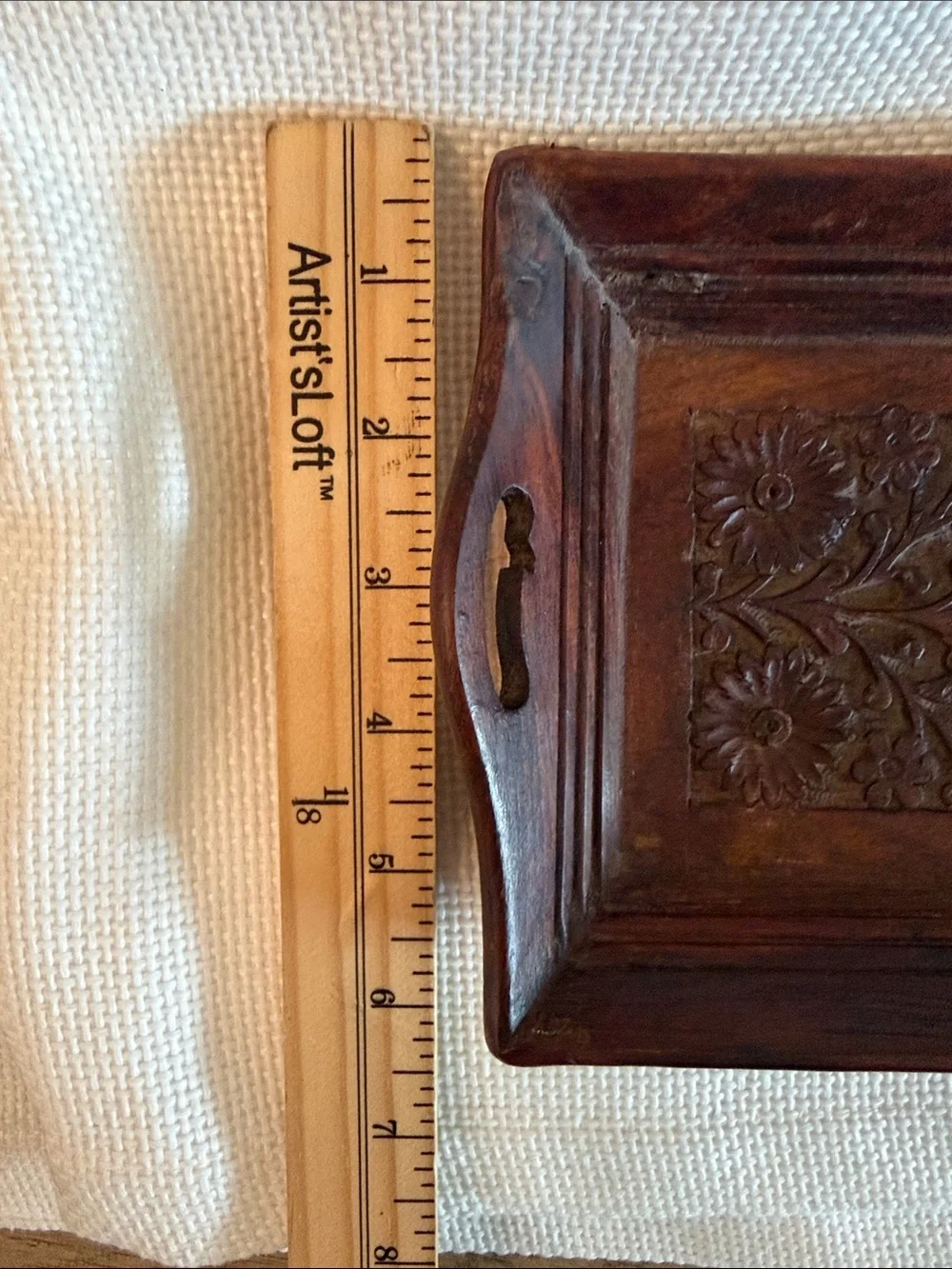 Vintage Indian Hand Carved Wooden Serving Tray w/ Inlay 15.5